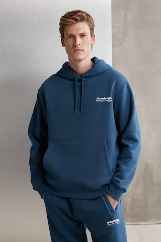 Grimelange Martel Erkek Yumuşacık Içi Polarlı Baskılı Regular Kordonlu Mavi Sweatshirt