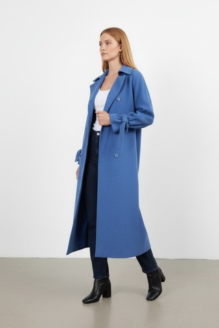 Durivya Oversize Kaşe Kaban Saks Mavi