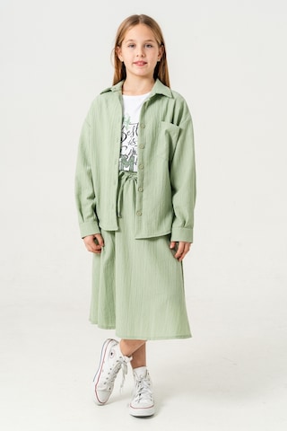 Kız Çocuk Tek Cepli Gömlek T-shirt İkili Takım 1802 Yeşil