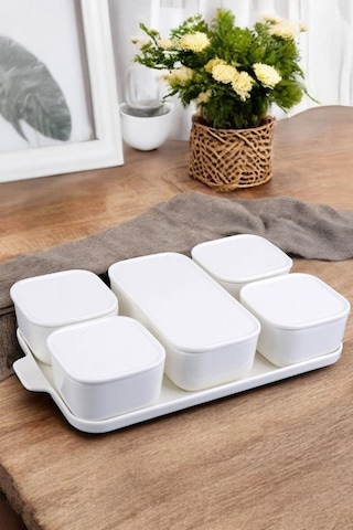 Digithome 5'li Porselen Kapaklı Kahvaltılık Set Por19-317s6 1-1-289 Krem