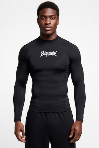 Premium Supreme Gotik Yazılı Siyah Uzun Kol Compression Erkek T-shirt Spor Gym Fitness Boks Kickboks Siyah