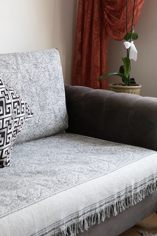 Merlin Pamuklu Saçaklı Koltuk - Çekyat Örtüsü 170x220 - Gri Gri