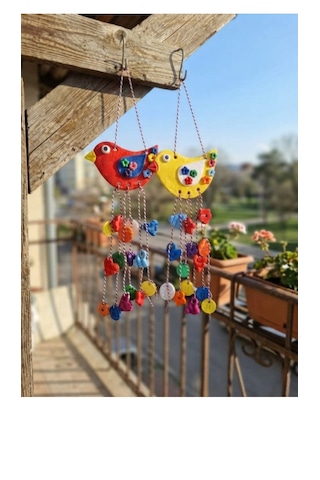 El Yapımı Sarı Kırmızı Balkon Bahçe Duvar Süsü