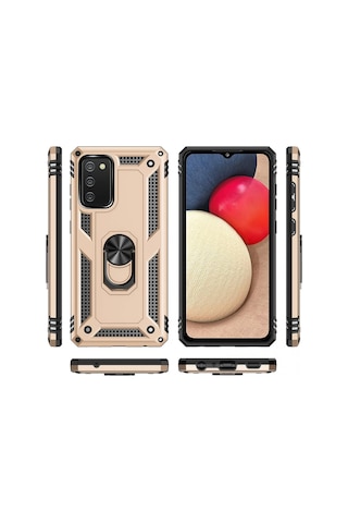 Newface - 219 - Samsung Galaxy Uyumlu A03s Kılıf Sofya Yüzüklü Silikon Kapak - Csmo-tex - - Gold