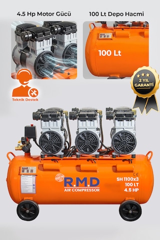 R.m.d Kompresör 100 Lt Hava Kompresörü Sessiz Ve Yağsız 100lt Sh1100x3