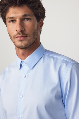 Tudors Slim Fit Non Iron Beyaz Mavi Erkek Gömlek-29754-mavi Mavi