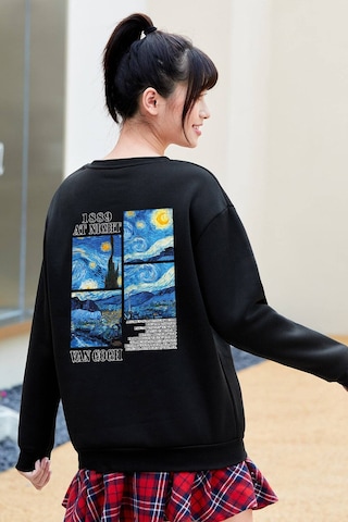 Vangogh Baskılı Oversize Sweatshirt Antrasit