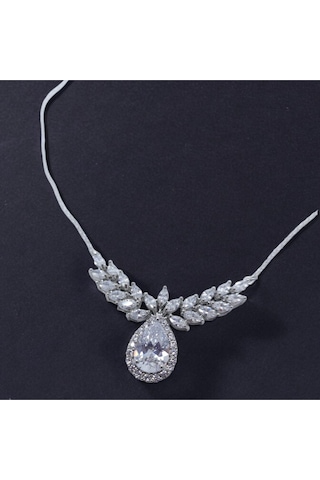 Zirkon Taşlı Damla Model Abiye Set Gümüş