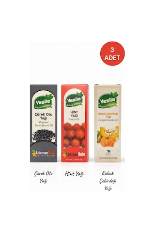 Vesile Soğuk Sıkım Çörekotu Yağı + Hint Yağı + Kabak Çekirdeği Yağı 3 x 50 ML