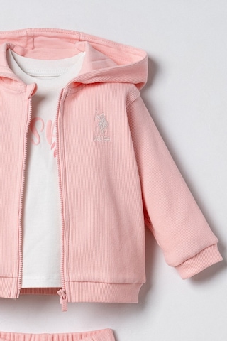 U.S. Polo Assn. Nakışlı Kız Bebek Hırkalı Pembe Uzun Kol Pijama Takım Usb3254-c-v2 Usb3254-c-v2