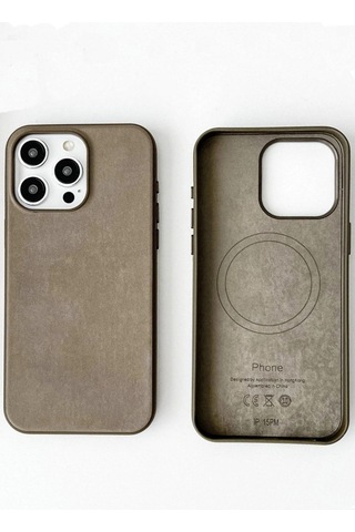Tedar Apple iPhone Uyumlu 15 Pro Kılıf Karen Magsafe Kapak - Kahverengi Najmaddin standart