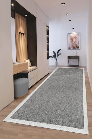 Sisal Bordürlü Jut Hasır Kaymaz Taban Çerçeve Model Siyah