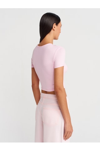 Dilvin 31647 Düğme Detaylı Crop Top-açık Pembe Açık Pembe