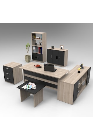 Robinhome Robin Home Verona Abcdef Ofis Büro Masa Takımı Meşe-Siyah