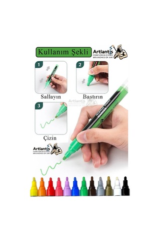 12 Renk Akrilik Markör Keçeli Kalem 1 Adet 12 Li Acrylic Marker Taş Cam Metal Seramik Plastik Tuval Ahşap 0.7-1 Cm
