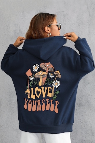 Just Baskılı Bisiklet Yaka Sweatshirt Lacivert