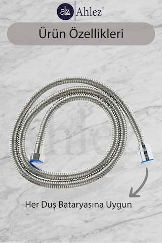Ahlez Banyo Spiral Duş Hortumu 2 Metre Kenetli Duş Hortum Zinciri
