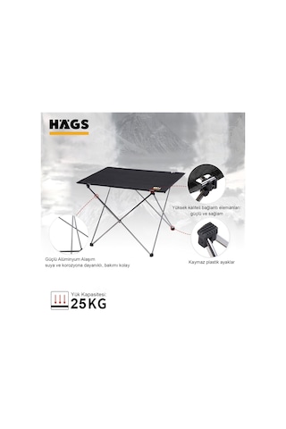 Haegs Ultralight Katlanır Büyük Kamp Masası Siyah