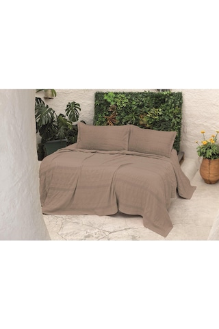 River 4 Parça Çift Kişilik Pike 230x250 , Fıttd. Çarşaf , Yastık Kılıfı Takımı %100 Pamuk Kahve