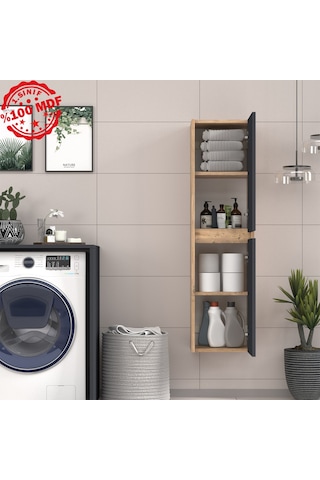 Banos Roomart 2 Kapaklı Ahşap-Antrasit 130X35Cm Boy Dolabı Antrasit