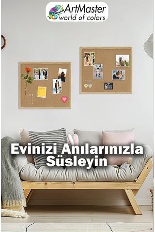 Mantar Pano Ahşap Çerçeve Duvara Monte 60x90 Cm 1 Adet Harita Çivisi Hediyeli Dekorasyon Mantar Çerçeve Evde Okulda Büro 60 x 90 CM