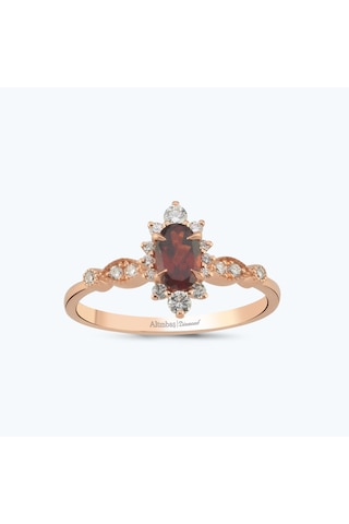 Altınbaş Pırlanta Garnet Taşlı Oval Yüzük Pnf002pgrn-14k