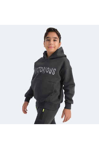 Slazenger LEXUS Çocuk Kapüşonlu Cepli Koyu Gri Sweatshirt
