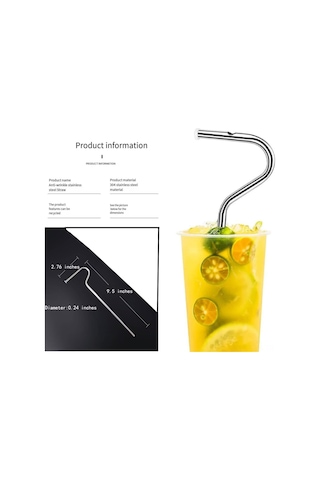 Xindoker 4 Adet Gümüş Renkçelik Paslanmaz Çelik Pipet + 2 Temizleme Fırçası, Yeniden Kullanılabilir, Kuru Çizik Önleyici, Uzun Flüt Desenli, Çevre Dost