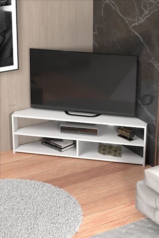 Tv Sehpası Köşe Tv Ünitesi Beyaz Beyaz