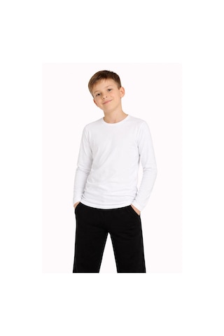 Wear Vexel Erkek Çocuk Basic Uzun Kollu Tişört Okul Günlük Rahat T-shirt - Beyaz Çok Renkli
