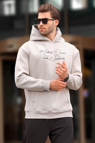 Madmext Boyalı Gri Kapüşonlu Cep Detaylı Baskılı Erkek Sweatshirt 7064-boyalı Gri Boyalı Gri