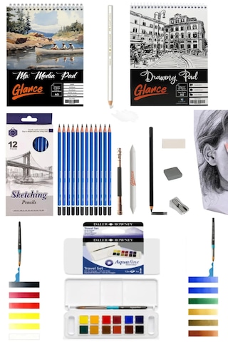 A5 200 Gr Spr Mix Media Pad 20 Yp+a5 120 Gr 50 Yp Aquafine Sulu Boya Seti 12'li Sanat Seti Diğer