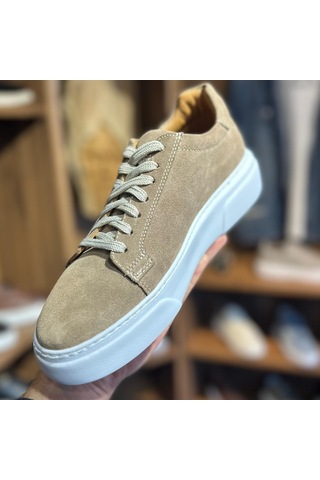 Alza %100 Hakiki Deri Erkek Sneaker Günlük Rahat Ve Şık Ayakkabı - Bej Süet