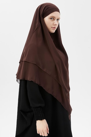 Altobeh Hazır Pratik Şifon Üç Katlı Peçeli Üçgen Hac Umre Şalı Sufle Hijab Nikap Kahve Rengi