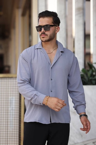 Tex Republic Erkek Gri Rahat Kesim Dokulu Oversize Salaş Aerobin Gömlek Gri