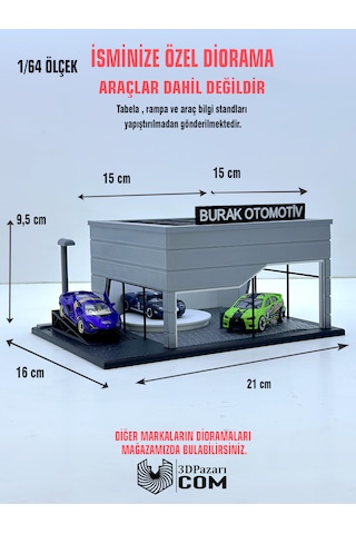 1/64 Ölçekli Gri Renk Showroom Tasarımlı Diorama Araç Sergileme Garajı 3d Baskı