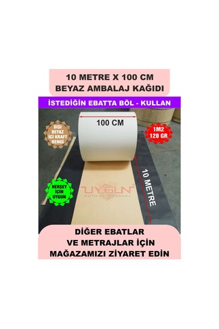 100 Cm X 10 Metre Bobin Beyaz Ambalaj Kağıdı Çift Yönlü, Ev Eşyası, Çeyiz, Hediye, Ürün Paketleme