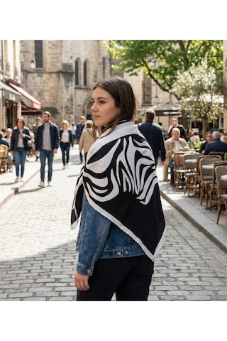 Zebra Akışı Desen 90x90cm Eşarp/fular Siyah
