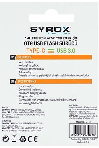 Syrox Otg Usb Den Type-C Dönüştürücü Otg Dt13