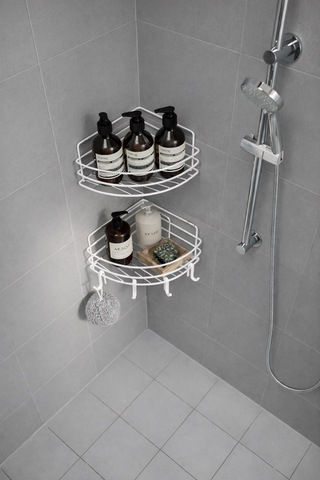 Sas Haus Tek Katlı Köşe Duş Rafı Kancalı Banyo Şampuanlık & Organizer 2 Adet Beyaz Tk-01 beyaz