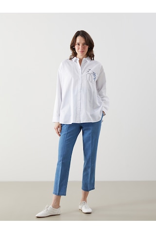 Lcw Comfort Mavi Çiçekli Poplin Kadın Gömlek