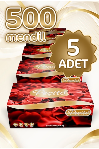 Peçito "500" Çift Katlı Pratik Mendil Çek Kullan Kutu Mendil 5adet X 100mendil