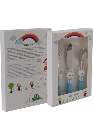Porland Mini Rabbit Mavi Çocuk Çatal Kaşık Bıçak Takım 3 Parça