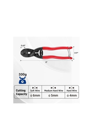 Youtek Kırıcı Pense 203 Mm Kırmızı, 60crv Çelik Gövde, Yüksek Sertlik, 4 Mm Çelik Çubukları Kesebilen, Yaylı Tasarım
