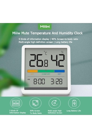 Novahub Yeni Xiaomi Miiiw Sessiz Bebek Odası Sıcaklık Nem Saati - 3.34 Lcd Ekran