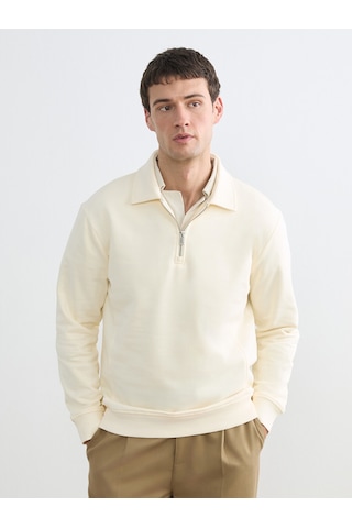 Lcw Vision Ekru Fermuarlı Polo Yaka Erkek Sweatshirt