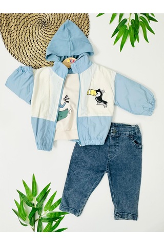 Şaşkın Papağan Fermuar Yağmurluklu Mevsimlik 3lü Takım Mavi