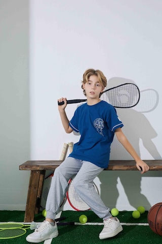 Kıpırık Baby Erkek Çocuk Basketboll Desenli Mavi Pijama Takımı-1308 Mavi