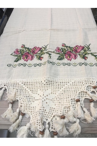 Bodrum Buldan Keten Kumaş Kanaviçeli Runner (60X150)