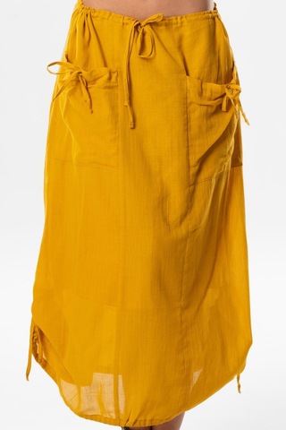 Gökşen Vual Bağlama Ve Lastik Detay Midi Boy Yazlık Otantik Etek Hardal Hrd-hardal Hardal